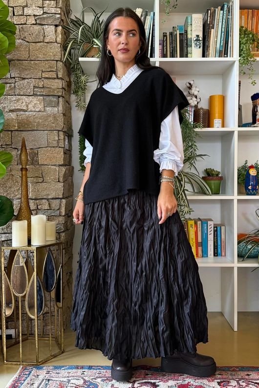 Twisted Sister Crinkle Midi Skirt Black